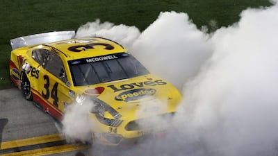 Front Row Motorsports Michael McDowell celebrates after winning the race. AFP