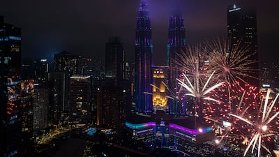 Fireworks light up the sky in Kuala Lumpur, Malaysia. Getty Images