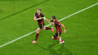 Kevin De Bruyne of Belgium celebrates scoring his team's second goal. Getty Images
