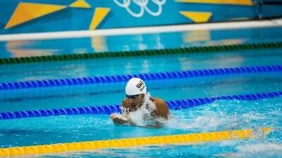 Mubarak Salem Al Bashir swam in a men's 100-metre breaststroke heat during the London Olympics. The UAE hope to discover more Olympic-level athletes in gymnastics, athletics, fencing, shooting and archery, as well as swimming, in time for the 2024 Summer Games.