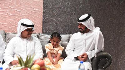 Sheikh Khalifa bin Tahnoun bin Mohammed, director of the Martyrs’ Families’ Affairs Office of the Abu Dhabi Crown Prince, meet servicemen’s family members in their homes in Abu Dhabi, Dubai and Al Ain. Wam