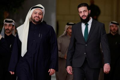 Qatar's Minister of State Mohammed bin Abdulaziz Al-Khulaifi meets with Syria's de facto leader Ahmad Al Sharaa in Damascus. Reuters