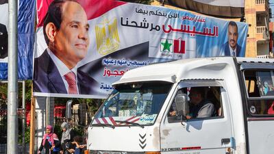 A campaign poster for President Abdel Fattah El Sisi, who is seeking re-election in Egypt. Bloomberg