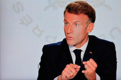 President Emmanuel Macron announced the military support to Saudi Arabia on national TV. AFP