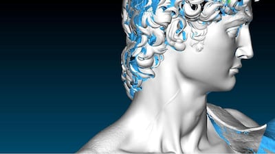 A digital reproduction of the famous 16th century statue of David by Italian Renaissance artist Michelangelo. Courtesy Italy Pavilion at Expo 2020 Dubai