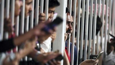 Fans during the game between Pakhtoons and Kerala Knights in the T10 League at Sharjah Cricket Stadium on Wednesday.