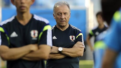 Alberto Zaccheroni watches a Japan training session on Monday ahead of their Tuesday match with Colombia at the 2014 World Cup in Brazil. Shuji Kajiyama / AP / June 23, 2014