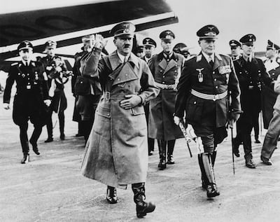 Hermann Goering, front right, seen with Adolf Hitler in Berlin in 1938. Getty