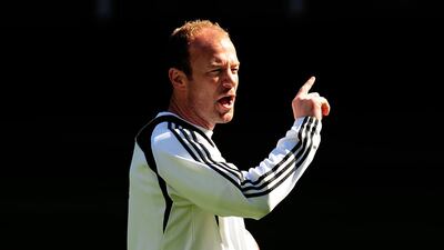Alan Shearer takes a training session during his spell as Newcastle caretaker manager. PA