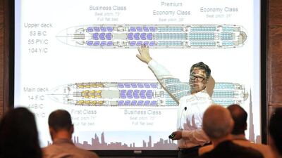 Chris Emerson, the vice president of product strategy and market forecast for Airbus, discusses the company's wide body aircraft at the Dubai Airshow. Charles Crowell for The National