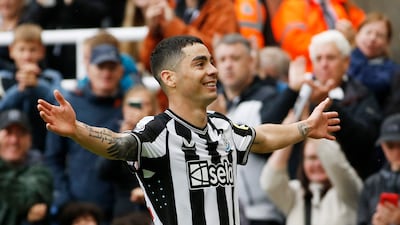 Newcastle United's Miguel Almiron celebrates scoring their first goal. Action Images
