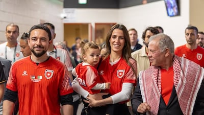King Abdullah attended the Jordanian national football team’s match against Algeria with Crown Prince Hussein, Princess Rajwa and their daughter Princess Iman. Photo: Royal Hashemite Court