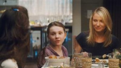 Heather Wahlquist as Aunt Kelly, Abigail Breslin as Anna and Cameron Diaz as Sara in My Sister's Keeper, which critics have not been kind to.