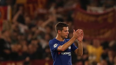 Cesar Azpilicueta applauds the Chelsea fans after the match against Roma at Stamford Bridge. Andrew Boyers / Reuters