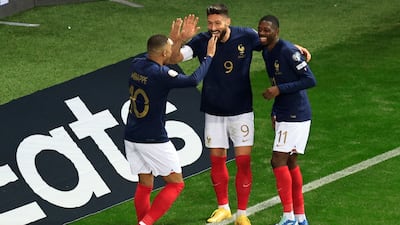 France's Ousmane Dembele, right, was another goalscorer against Gibraltar. AFP