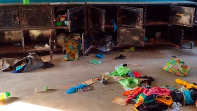 Open lockers and scattered belongings inside a dormitory at St Mary's School in Niger state, western Nigeria, after the abductions. AFP