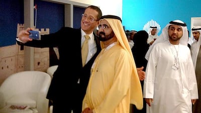CNN's Richard Quest snaps his selfie with Sheikh Mohammed bin Rashid, Vice President of the UAE and Ruler of Dubai. Jessica Hill for The National / February 10, 2014