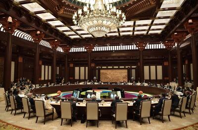 Heads of states and officials attend a roundtable summit session on the final day of the Belt and Road Initiative in Beijing. AFP