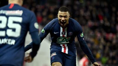 Paris Saint-Germain forward Kylian Mbappe celebrates after a Dijon own-goal during the French Cup quarter-final at the Stade Gaston Gerard. AFP