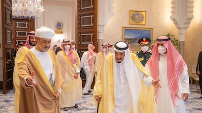 Oman’s Sultan Haitham meets Saudi Arabia’s King Salman in Neom.