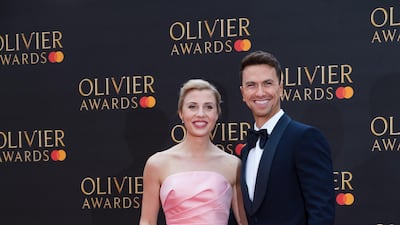 Celinde Shoemaker and Richard Fleeshman arrive at the Olivier Awards at the Royal Albert Hall on April 7, 2019. EPA