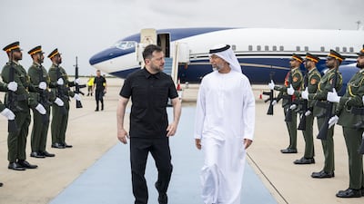 Suhail bin Mohamed Al Mazrouei, UAE Minister of Energy and Infrastructure, and Mr Zelenskyy