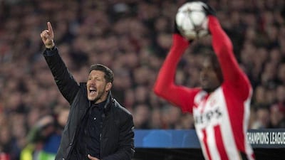 Atletico Madrid coach Diego Simeone, left, during the UEFA Champions League match in Eindhoven, The Netherlands, 24 February 2016. EPA/OLAF KRAAK