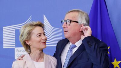 Ursula von der Leyen, the nominated president of the European Commission, with current president Jean-Claude Juncker. Olivier Hoslet / EPA