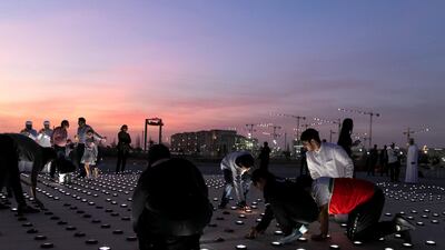 Volunteers set up a 20mx20m light installation.