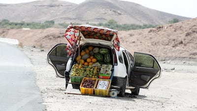 Fruit for sale on Khor Fakkan road in Sharjah. Pawan Singh / The National