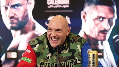 Tyson Fury speaks during a press conference ahead of the IBF, IBO, WBA, WBO and WBC undisputed world heavyweight title fight against Oleksandr Usyk in Saudi Arabia. Getty Images