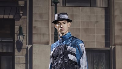 Hand-painted clothes at Moschino, including this faux tracksuit, for autumn / winter 2021. Courtesy Moschino