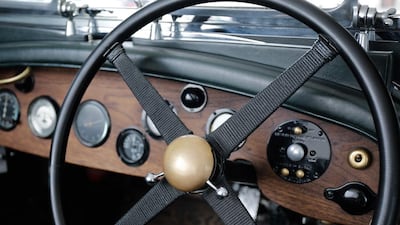 The steering wheel and dashboard instrumentation of Bentley’s 4 1/2 Litre supercharged Blower. Victor Besa for The National