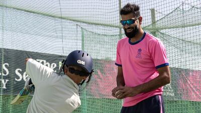 UAE captain Ahmed Raza during a coaching session at the Rajasthan Royals Academy in Dubai. Antonie Robertson / The National
