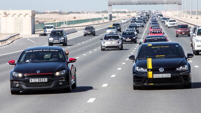 Volkswagen cars on parade at the VW Dub Drive event at Yas Marina Circuit.
