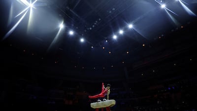 The Philippines' Carlos Edriel Yulo in action during the men's pommel horse qualification at the Gymnastics World Championships in Liverpool, UK. Reuters