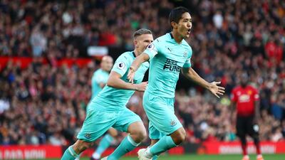 Newcastle United's Yoshinori Muto celebrates after scoring his team's second goal. Getty Images
