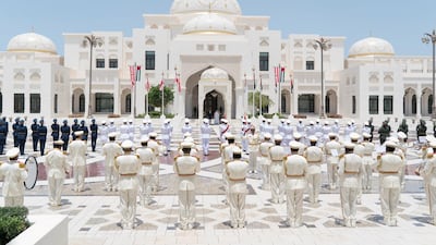 An exterior view of the Presidential Palace in Abu Dhabi during the reception ceremony for the Chancellor of Austria. Photo Crown Prince Court - Abu Dhabi