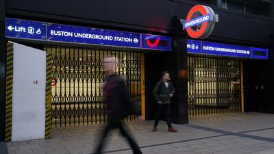 An entrance to the Euston underground station in central London is closed during a strike. Getty Images