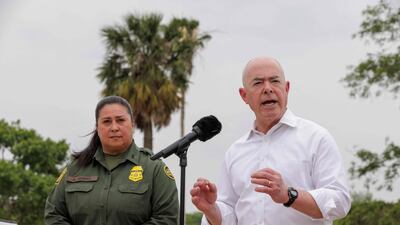 Department of Homeland Security Secretary Alejandro Mayorkas speaks about immigration and Title 42 in Brownsville, Texas. Getty / AFP