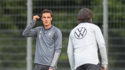 Florian Neuhaus during a training session at ADM-Sportpark ahead of Germany's Uefa Nations League group stage match against Spain. Getty Images