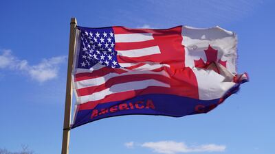 A US-Canada hybrid flag at the Hagerstown Speedway in Maryland.