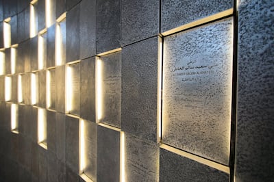 The Pavilion’s internal walls are clad with more than 2,800 aluminium plates, some of which bear the names of the UAE’s fallen soldiers. Christopher Pike / The National