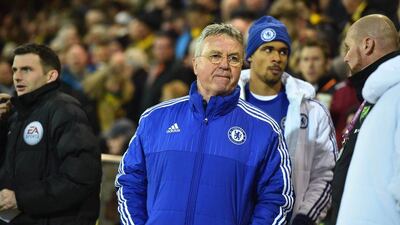 Chelsea's Dutch interim manager Guus Hiddink arrives for the English Premier League football match between Norwich City and Chelsea at Carrow Road in Norwich, eastern England, on March 1, 2016. RESTRICTED TO EDITORIAL USE. No use with unauthorized audio, video, data, fixture lists, club/league logos or 'live' services. Online in-match use limited to 75 images, no video emulation. No use in betting, games or single club/league/player publications. / AFP / BEN STANSALL / RESTRICTED TO EDITORIAL USE. No use with unauthorized audio, video, data, fixture lists, club/league logos or 'live' services. Online in-match use limited to 75 images, no video emulation. No use in betting, games or single club/league/player publications.
