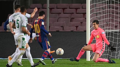 Messi scores his second goal. AFP