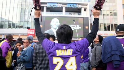 Fans of late Los Angeles Lakers guard Kobe Bryant gather at the LA Live entertainment complex across the street from the Staples Center, home of the Los Angeles Lakers, in Los Angeles, California, USA. EPA