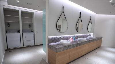 Restrooms also have washer and dryers that members can use.