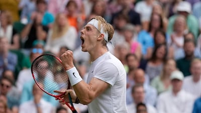 Canada's Denis Shapovalov celebrates against Andy Murray.