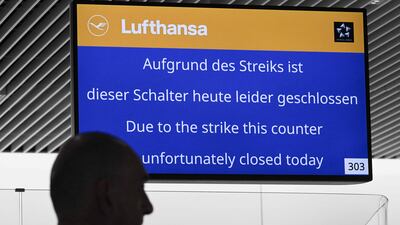 An information board announcing the booth is closed at Frankfurt Airport. AFP