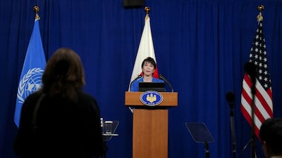 Japanese Prime Minister Sanae Takaichi talks to media at the Park Lane Hotel in New York City, on September 23. Reuters